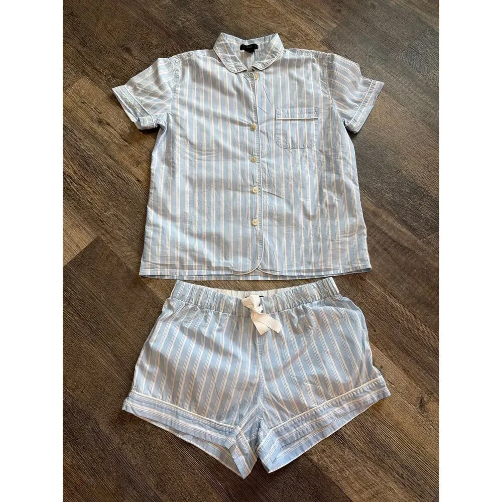 J.Crew Women’s Cotton poplin blue & white stripe pajama short set, XS
